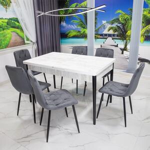 Set masa extensibila Napoli Pin antichizat cu 6 scaune Kobe gri, DENVER, picioare vopsite negru, 130x80x76 cm