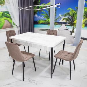 Set masa extensibila Napoli Pin antichizat cu 4 scaune Kobe maro, DENVER, picioare vopsite negru, 130x80x76 cm