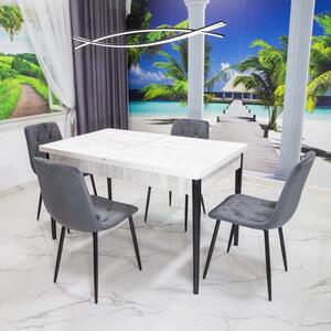 Set masa extensibila Napoli Pin antichizat cu 4 scaune Kobe gri, DENVER, picioare vopsite negru, 130x80x76 cm