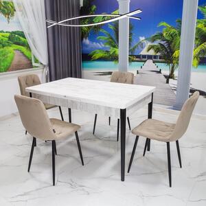 Set masa extensibila Napoli Pin antichizat cu 4 scaune Kobe bej, DENVER, picioare vopsite negru, 130x80x76 cm