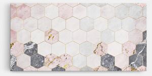 Tablou Canvas, 100x200cm, Dormitor si Living, Abstracte, Geometrice, Grey Pink Hexagon