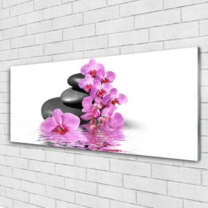 Tablou pe sticla Pietrele florale flori roz gri