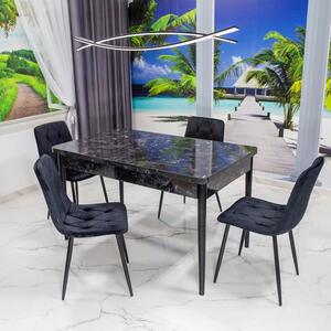 Set masa extensibila Napoli Black Marble cu 4 scaune Kobe negru, DENVER, picioare vopsite negru, 130x80x76 cm