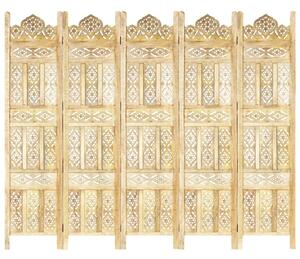 Paravan cameră sculptat manual 5 panouri 200x165 cm mango