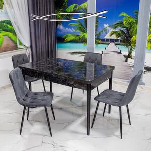 Set masa extensibila Napoli Black Marble cu 4 scaune Kobe gri, DENVER, picioare vopsite negru, 130x80x76 cm