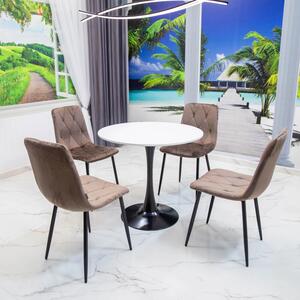 Set masa Innsbruck, DENVER, blat alb si picior negru cu 4 scaune Kobe maro, forma rotunda, 80x73 cm