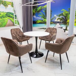 Set masa Innsbruck, DENVER, blat alb si picior negru cu 4 scaune Tokyo maro, forma rotunda, 80x73 cm