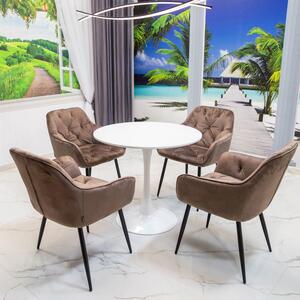 Set masa Innsbruck, DENVER, blat alb si picior alb cu 4 scaune Tokyo maro, forma rotunda, 80x73 cm