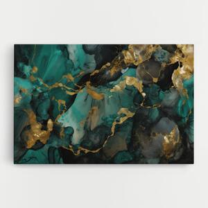 Tablou Canvas, 30x40cm, Dormitor si Living, Abstracte, Marble, Dark Green Golden Marble