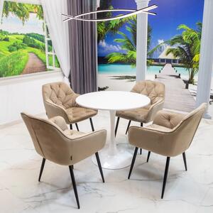 Set masa Innsbruck, DENVER, blat alb si picior alb cu 4 scaune Tokyo bej, forma rotunda, 80x73 cm