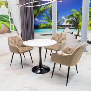 Set masa Innsbruck, DENVER, blat alb si picior negru cu 3 scaune Tokyo bej, forma rotunda, 80x73 cm