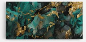 Tablou Canvas, 100x200cm, Dormitor si Living, Abstracte, Marble, Dark Green Golden Marble