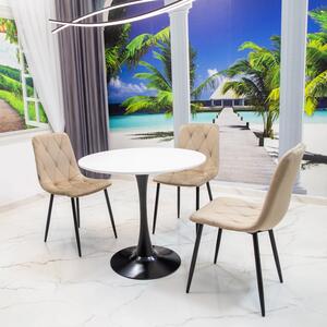 Set masa Innsbruck, DENVER, blat alb si picior negru cu 3 scaune Kobe bej, forma rotunda, 80x73 cm