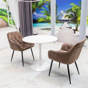 Set masa Innsbruck, DENVER, blat alb si picior alb cu 2 scaune Tokyo maro, forma rotunda, 80x73 cm