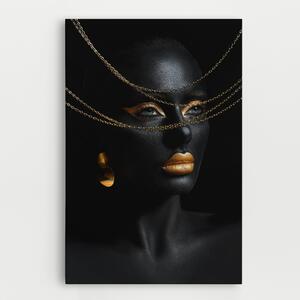 Tablou Canvas, 20x30cm, Dormitor si Living, Femei, Black and Gold, Gold Chain Woman