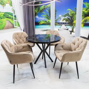 Set masa Hamburg Black Marble cu 4 scaune Tokyo bej, DENVER, picioare metalice negre, forma rotunda, 90x73 cm
