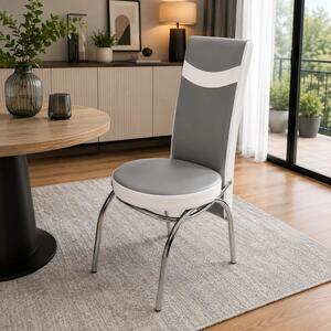 Scaun Venetia, DENVER, piele ecologica gri cu alb, 42x53x99 cm