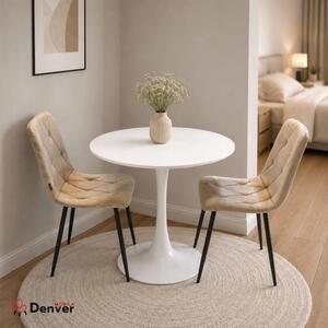 Set masa Innsbruck, DENVER, blat alb si picior alb cu 2 scaune Kobe bej, forma rotunda, 80x73 cm