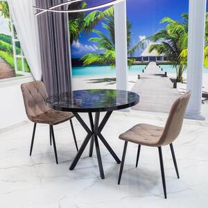 Set masa Hamburg Black Marble cu 2 scaune Kobe maro, DENVER, picioare metalice negre, forma rotunda, 90x73 cm