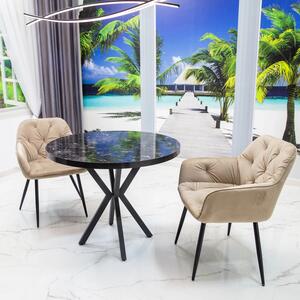 Set masa Hamburg Black Marble cu 2 scaune Tokyo bej, DENVER, picioare metalice negre, forma rotunda, 90x73 cm