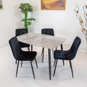 Set masa Viena gri cu 4 scaune Kobe negru, DENVER, blat ceramica, picioare negre, 120x80 cm