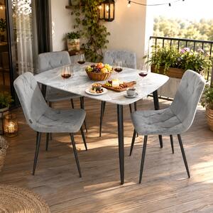 Set masa Viena gri cu 4 scaune Kobe gri, DENVER, blat ceramica, picioare negre, 120x80 cm