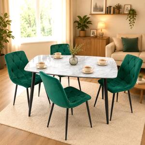 Set masa Viena gri cu 4 scaune Kobe verde, DENVER, blat ceramica, picioare negre, 120x80 cm