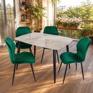 Set masa Viena gri cu 4 scaune Goteborg verde, DENVER, blat ceramica, picioare negre, 120x80 cm