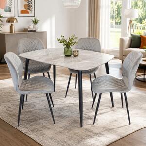 Set masa Viena gri cu 4 scaune Goteborg gri, DENVER, blat ceramica, picioare negre, 120x80 cm