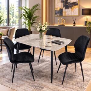 Set masa Viena gri cu 4 scaune Goteborg negru, DENVER, blat ceramica, picioare negre, 120x80 cm