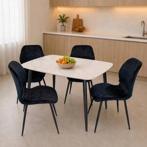 Set masa Viena alba cu 4 scaune Goteborg negru, DENVER, blat ceramica, picioare negre, 120x80 cm