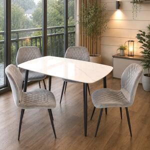 Set masa Viena alba cu 4 scaune Goteborg gri, DENVER, blat ceramica, picioare negre, 120x80 cm