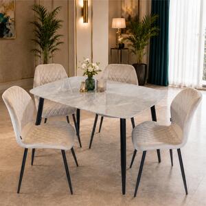 Set masa Viena gri cu 4 scaune Goteborg bej, DENVER, blat ceramica, picioare negre, 120x80 cm