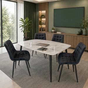 Set masa Viena gri cu 4 scaune Osaka negru, DENVER, blat ceramica, picioare negre, 120x80 cm
