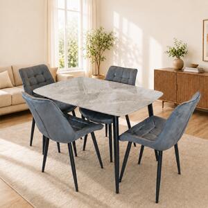 Set masa Viena gri cu 4 scaune Osaka gri, DENVER, blat ceramica, picioare negre, 120x80 cm
