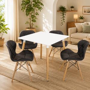 Set masa Koln alba cu 4 scaune Oslo negru, DENVER, blat MDF alb, forma patrata, 80x80x74 cm