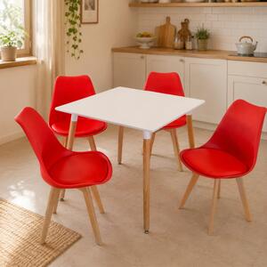 Set masa Koln alba cu 4 scaune Stockholm rosu, DENVER, blat MDF alb, forma patrata, 80x80x74 cm