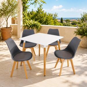 Set masa Koln alba cu 4 scaune Stockholm gri, DENVER, blat MDF alb, forma patrata, 80x80x74 cm