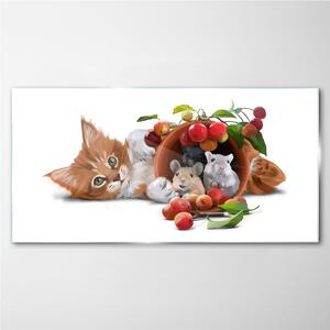 Tablou din sticla Imagine animale de sticlă șobolani de pisici fructe