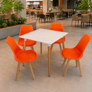 Set masa Koln alba cu 4 scaune Stockholm portocaliu, DENVER, blat MDF alb, forma patrata, 80x80x74 cm
