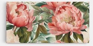 Tablou Canvas, 40x80cm, Dormitor si Living, Flori, Bujori, Light Red Peony