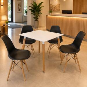 Set masa Koln alba cu 4 scaune Malmo negru, DENVER, blat MDF alb, forma patrata, 80x80x74 cm