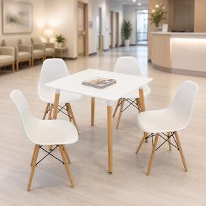 Set masa Koln alba cu 4 scaune Malmo alb, DENVER, blat MDF alb, forma patrata, 80x80x74 cm