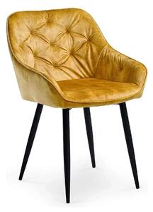 Scaun tapitat K418, galben mustar/negru, stofa clasica/metal, 56x65x81