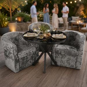 Set masa Hamburg Black Marble cu 3 fotolii Latte, stofa gri antichizat, forma rotunda, 90x73 cm