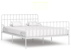 Cadru de pat cu bază din șipci, alb, 200 x 200 cm, metal