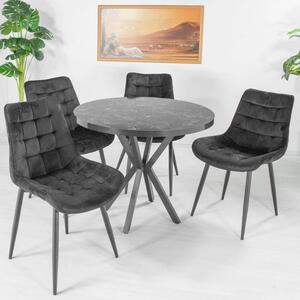Set masa Hamburg Black Marble cu 4 scaune Osaka negru, DENVER, picioare metalice negre, forma rotunda, 90x73 cm