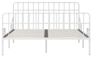 Cadru de pat cu bază din șipci, alb, 200 x 200 cm, metal