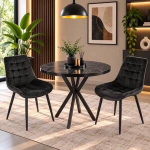 Set masa Hamburg Black Marble cu 2 scaune Osaka negru, DENVER, picioare metalice negre, forma rotunda, 90x73 cm