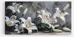Tablou Canvas, 100x200cm, Dormitor si Living, Flori, Crini, White Pretty Lily On Grey